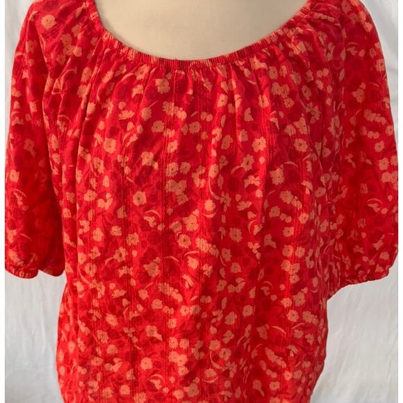 Universal Thread Medium Orange Top Off Shoulder 100% Cotton Puff Sleeve - Picture 2 of 8
